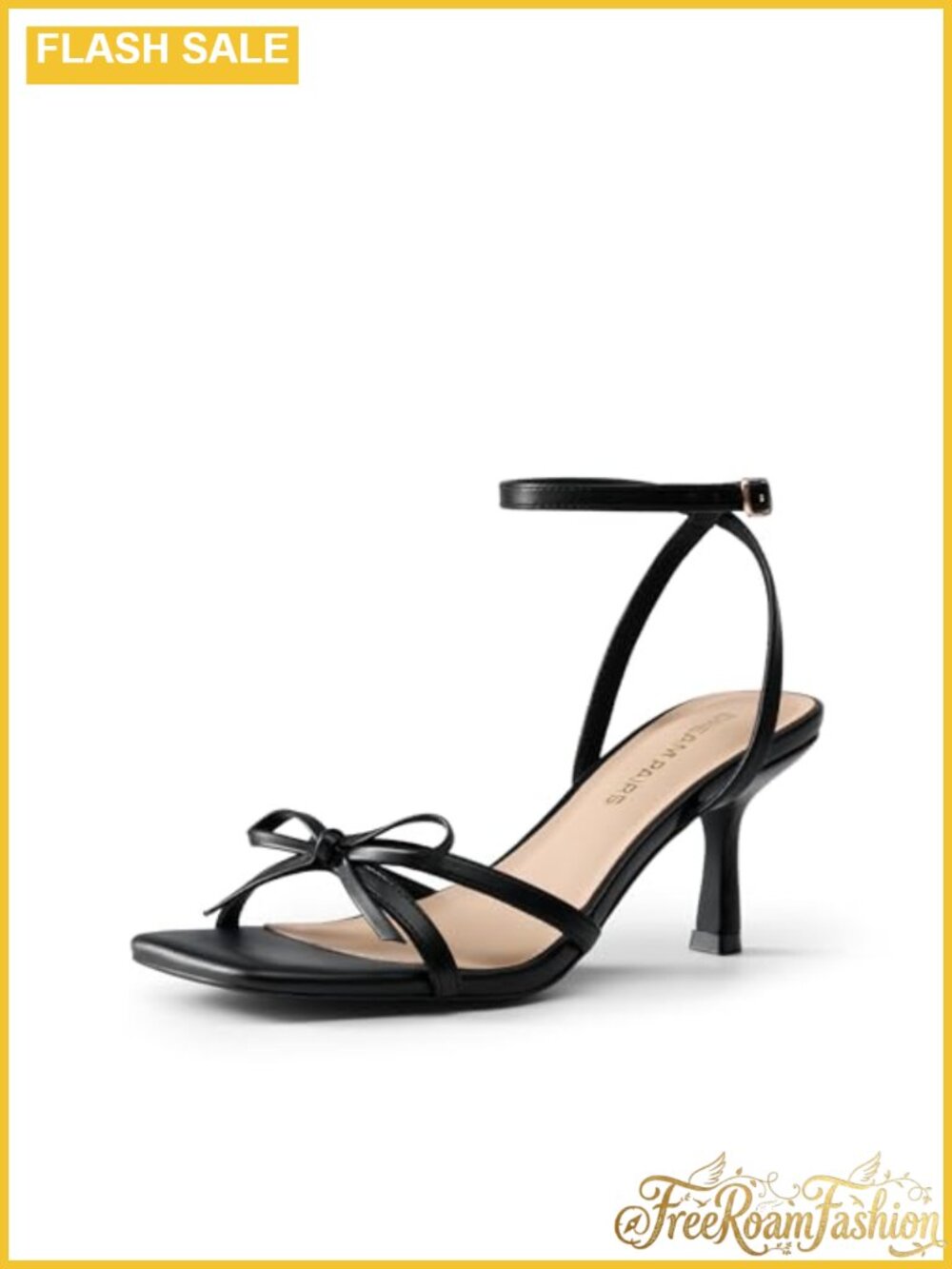 Satin Bow Strappy Kitten Heel Square Toe Sandals